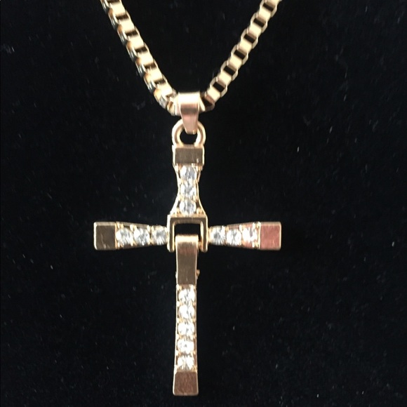 New! Gold Tone 24” BoxChain Cross Pendant Necklace - Picture 2 of 6